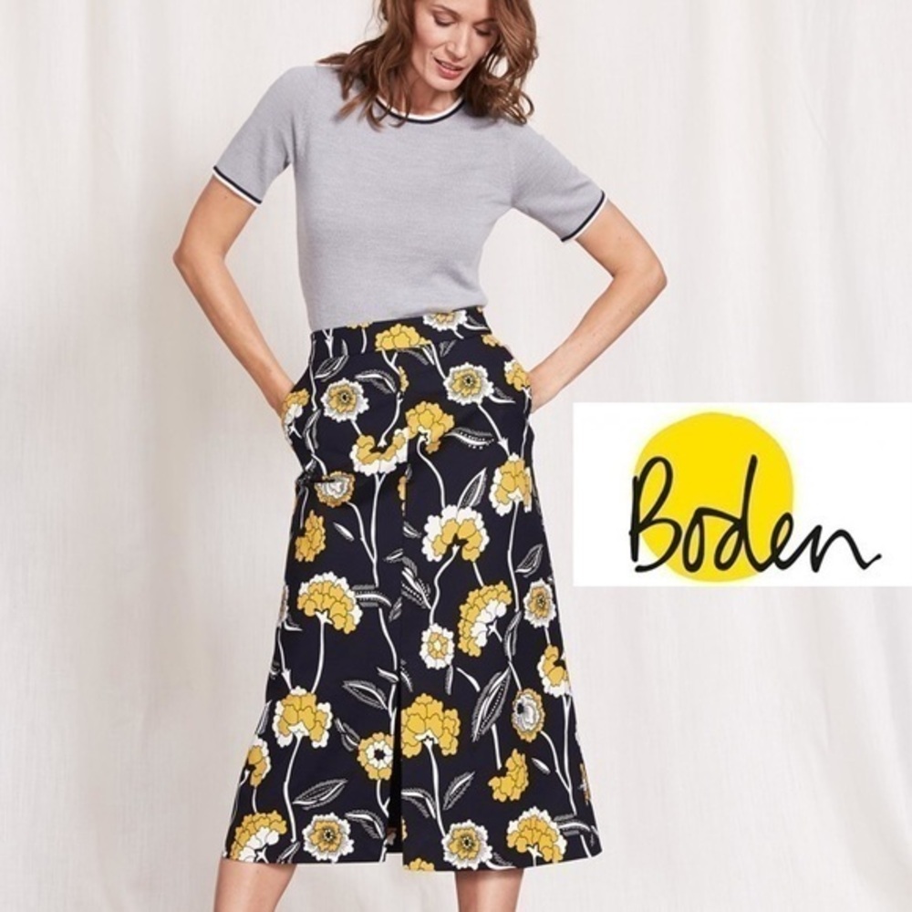 Boden A-Line Midi Skirt Blue Yellow Casual